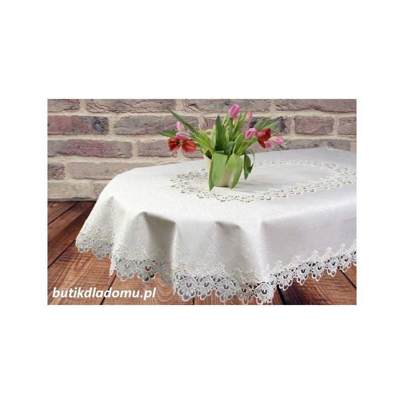 Obrus Owalny Ekri Obszyty Elegancką Gipiurą