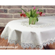 Obrus Owalny Ekri Obszyty Elegancką Gipiurą