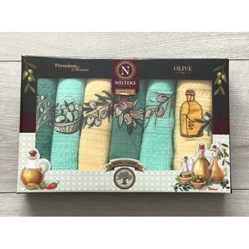 Komplet Ścierek Kuchennych Haftowanych 6szt Oliwka