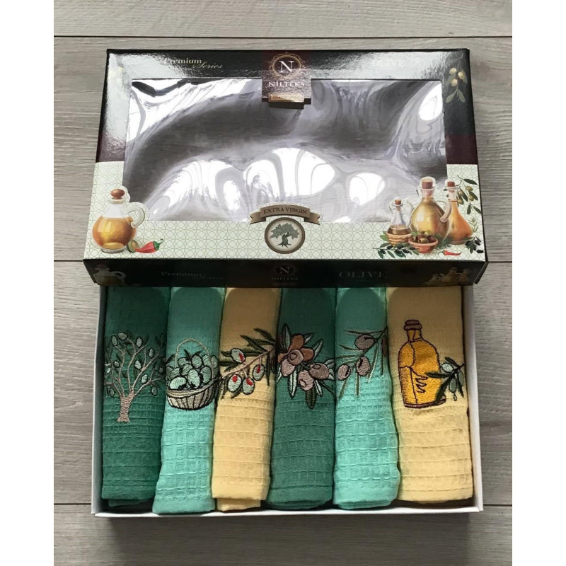 Komplet Ścierek Kuchennych Haftowanych 6szt Oliwka