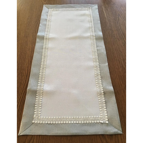 Bieżniki /Serwety Białe Ze Srebrną Nitką Z Szarą Lamówką I Cekinami