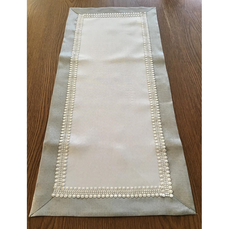 Bieżniki /Serwety Białe Ze Srebrną Nitką Z Szarą Lamówką I Cekinami
