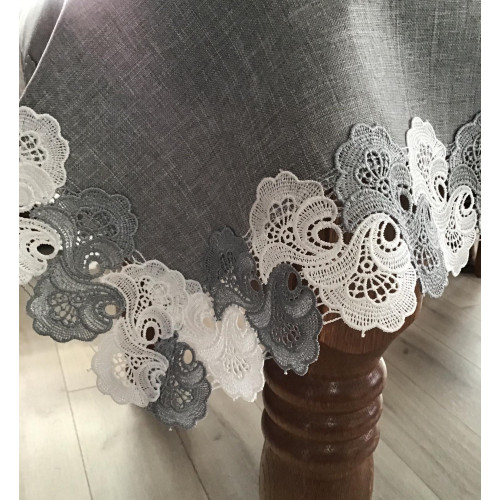 Obrusy Lniane Szare Obszyte Gipiurą 110x160cm