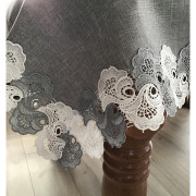 Obrusy Lniane Szare Obszyte Gipiurą 110x160cm