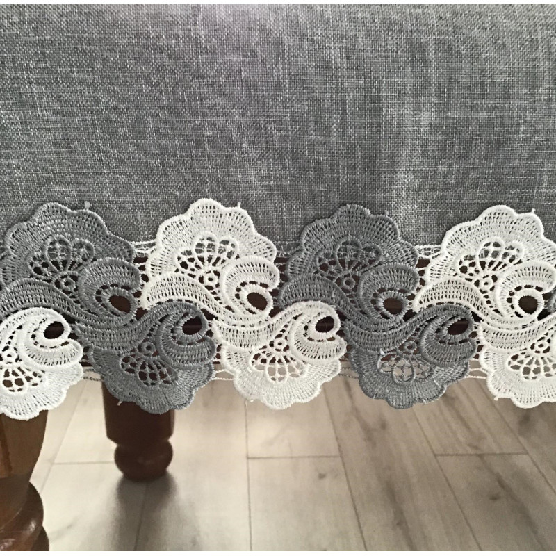 Obrusy Lniane Szare Obszyte Gipiurą 110x160cm