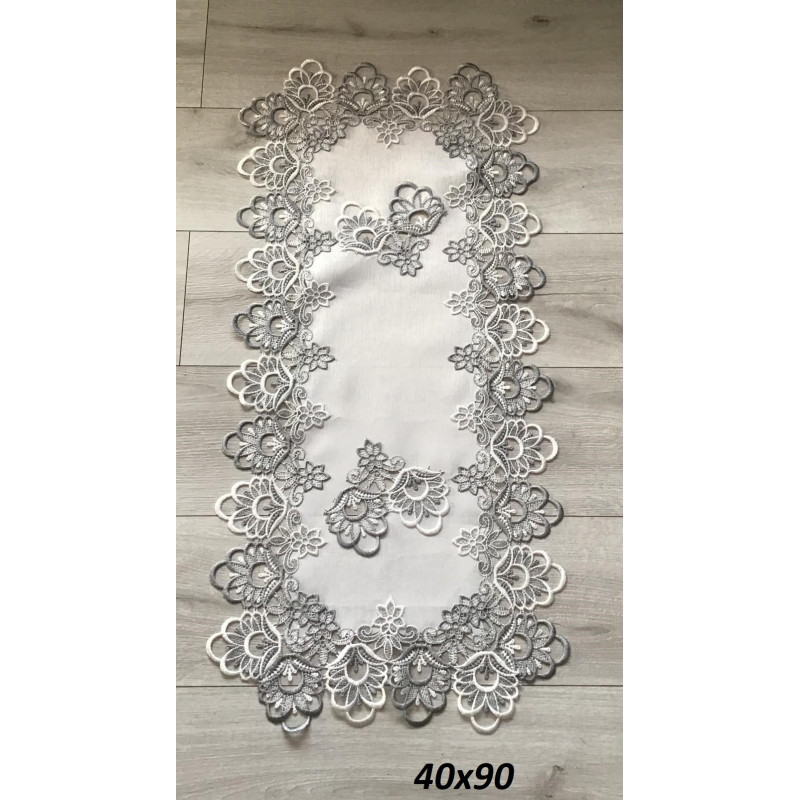 Bieżniki/Serwety Białe Obszyte Szarą Gipiurą