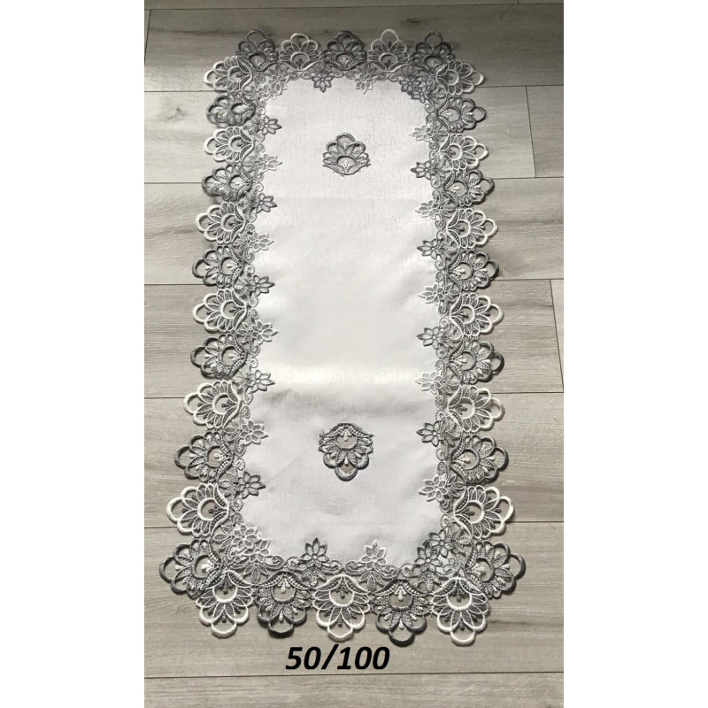 Bieżniki/Serwety Białe Obszyte Szarą Gipiurą