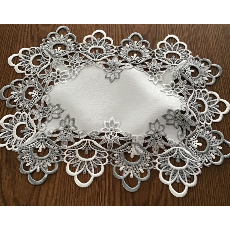 Serwetka Biała 30x45 Cm Obszyta Szarą Gipiurą