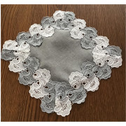 Serwetka 30cm lniana szara obszyta gipiurą