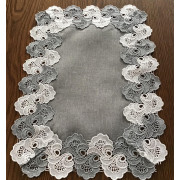 Serwetka 30x45cm Lniana Szara Obszyta Gipiurą