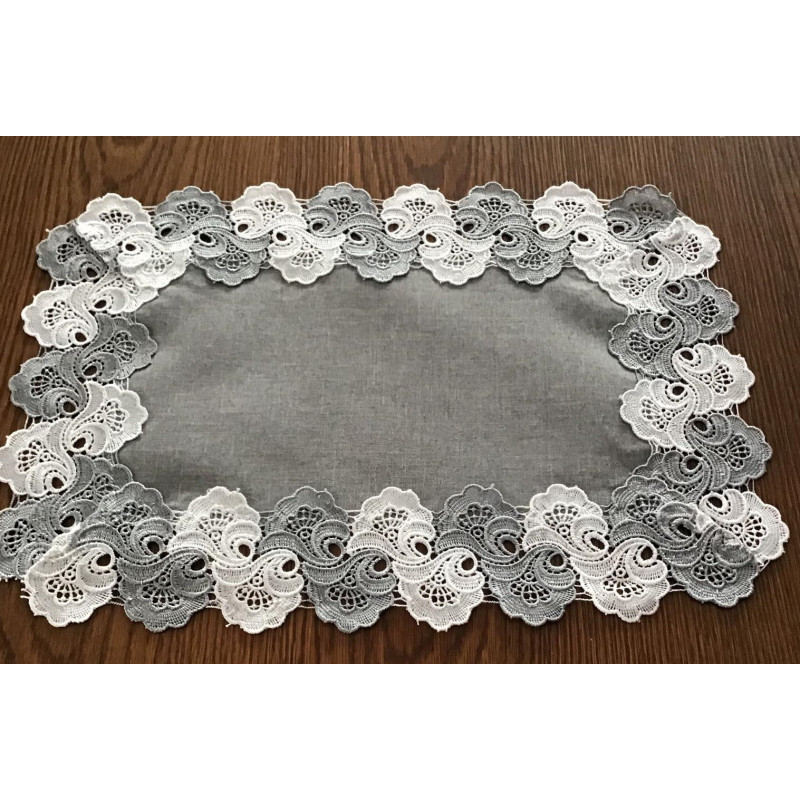 Serwetka 30x45cm Lniana Szara Obszyta Gipiurą