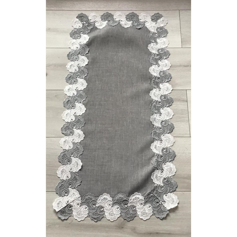 Bieżniki /Serwety Lniane Szare Z Gipiurą