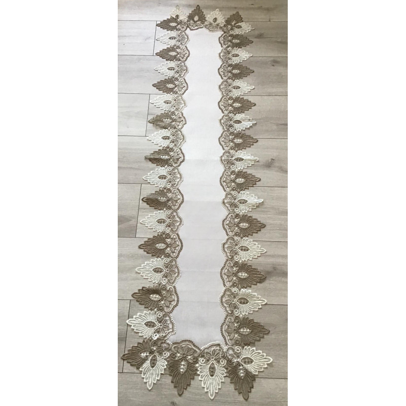 Bieżnik Biały Obszyty Beżową Gipiurą