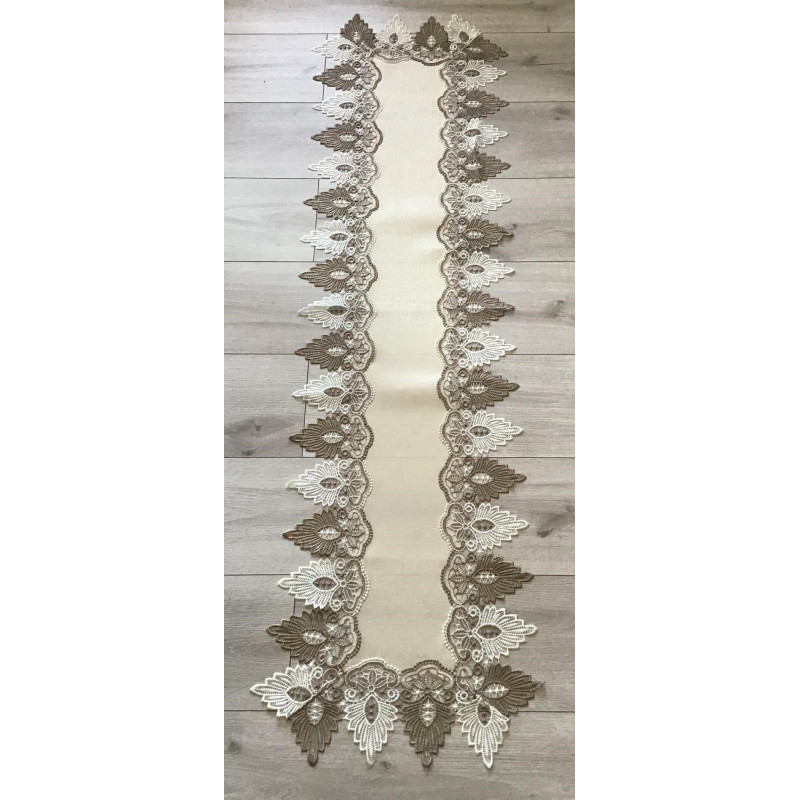 Bieżnik Kremowy Obszyty Beżową Gipiurą