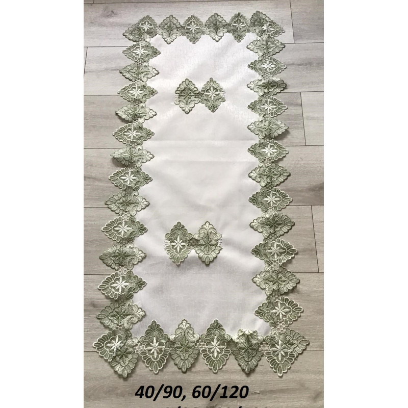 Bieżniki/Serwety Białe Obszyte Zieloną Gipiurą