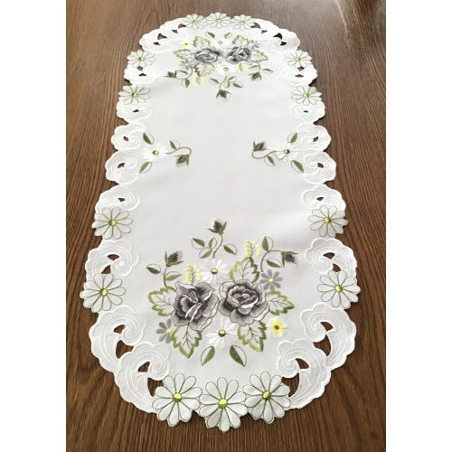 Bieżnik Haftowany Owalny 40x90cm Szare Róże