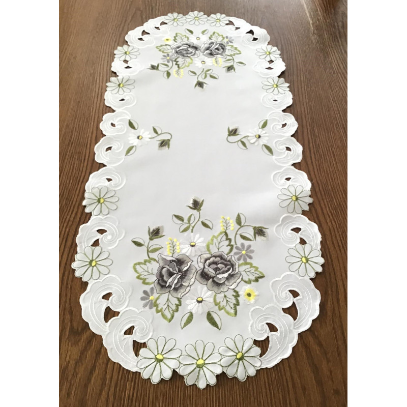 Bieżnik Haftowany Owalny 40x90cm Szare Róże