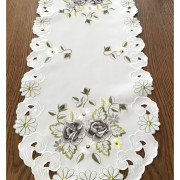 Bieżnik Haftowany Owalny 40x90cm Szare Róże