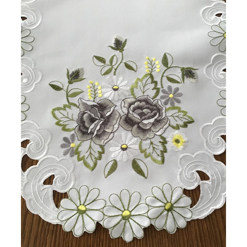 Bieżnik Haftowany Owalny 40x90cm Szare Róże