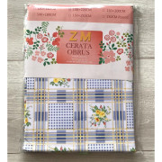 Obrus Ceratowy 150x220 Cm Krata Niebieska i Kwiaty