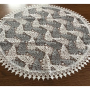 Obrus Okrągły Biało Szary Cały Koronkowy