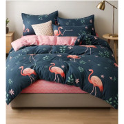 Pościel 3D Satyna Bawełniana 220/200 3 Części Flamingi