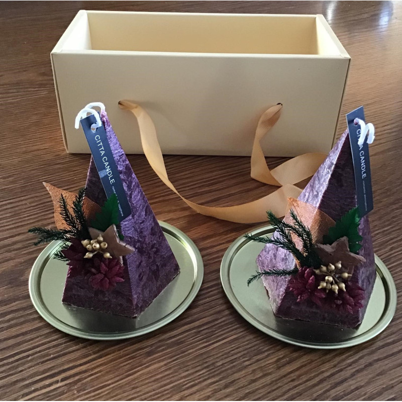 Świece zapachowe z dekoracją kpl 2 sztuki Piramida Bordo