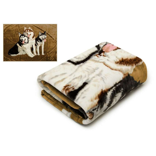 Koc Elway Gruby 160/210cm Rodzina Husky Na Brązie