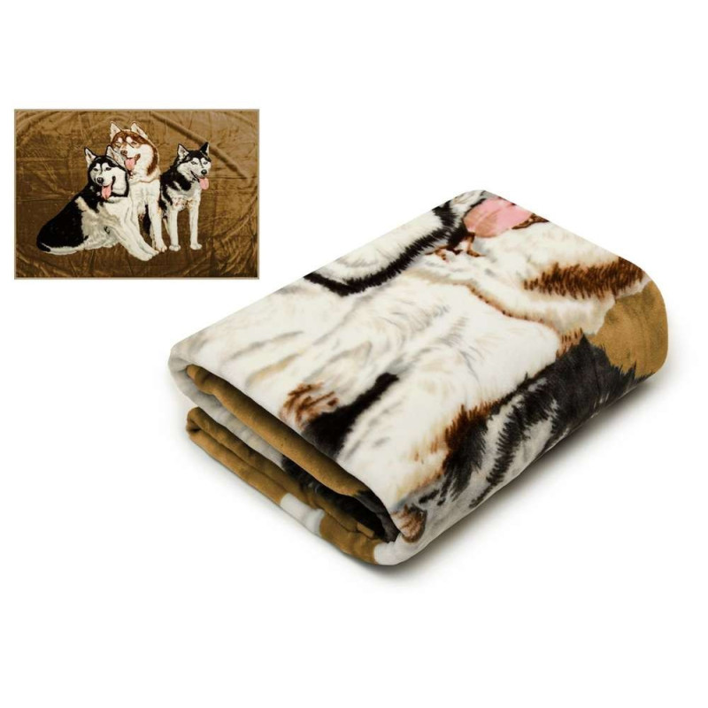 Koc Elway Gruby 160/210cm Rodzina Husky Na Brązie