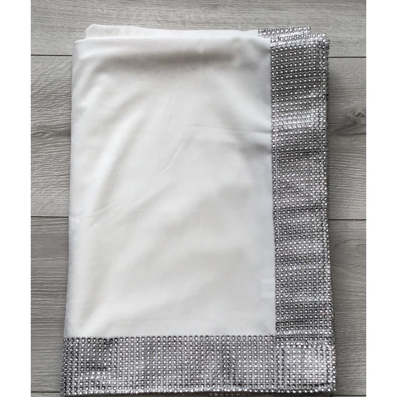 Obrus Welurowy 110x160 cm Biały Z Cekinami