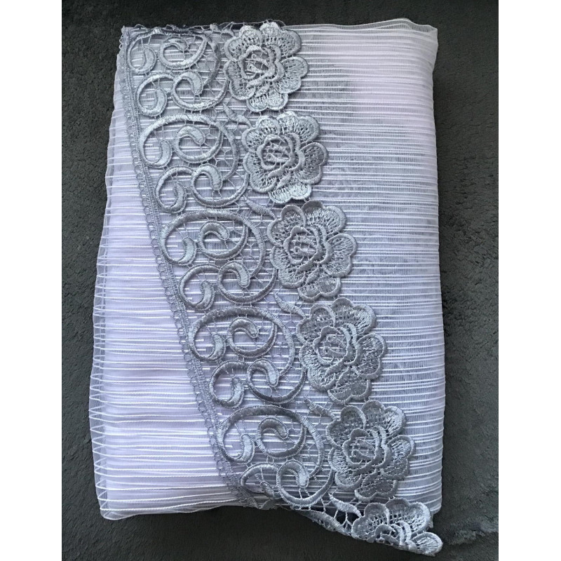 Firana Gotowa 400cmx160cm Biała Z Szarą Gipiurą 15cm