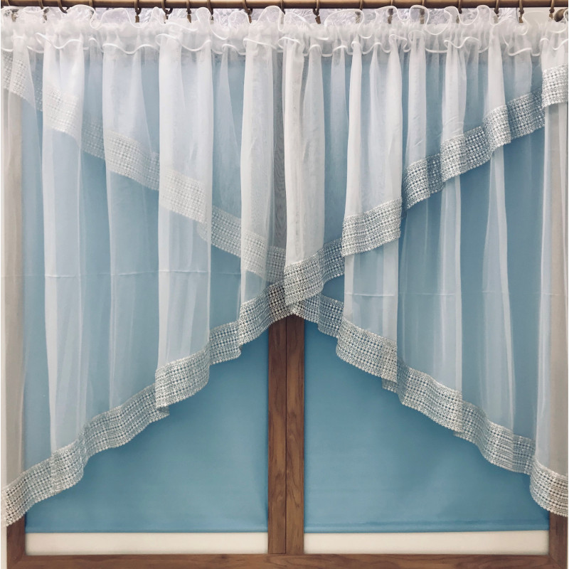 Firana Gotowa 400cmx160cm Woal Biała Z Cekinami