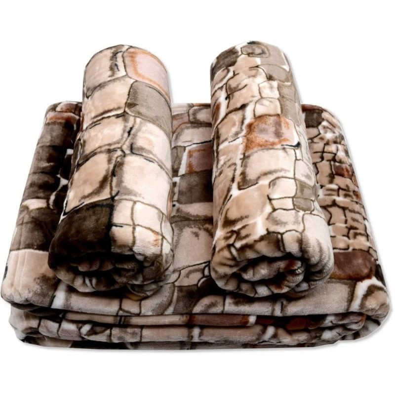 Komplet Koc Z Fotelami Gruby Kamienie Brązowe