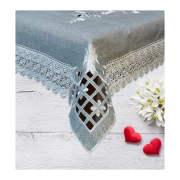 Obrus Lniany Haftowany Szary Z Białą Gipiurą