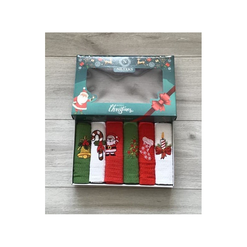 Komplet Ścierek Kuchennych Haftowanych 6szt Świąteczne