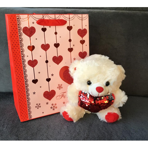 Maskotka Pluszowy Miś 22 cm Z Ozdobną Torbą