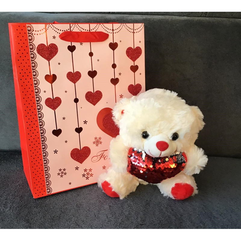 Maskotka Pluszowy Miś 22 cm Z Ozdobną Torbą