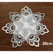 Serwetka Okrągła Biała Obszyta Szarą Gipiurą