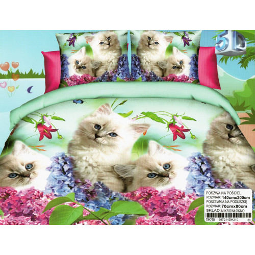 Pościel 3D Satyna Bawełniana 140/200 2 Części Kotki