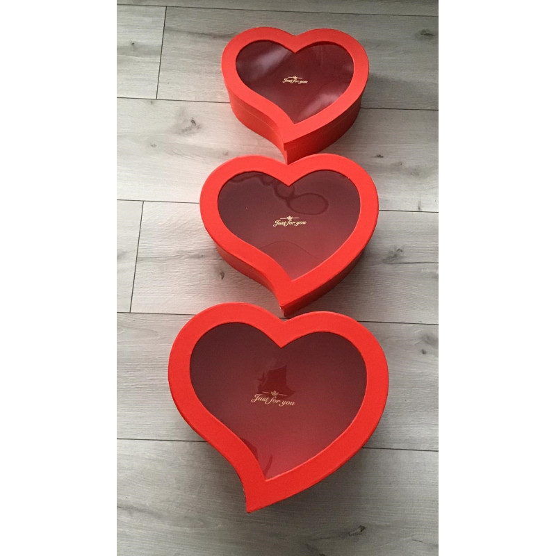 Pudełka W Kształcie Serca Komplet 3 sztuki Red Z Przezroczystą Pokrywk...