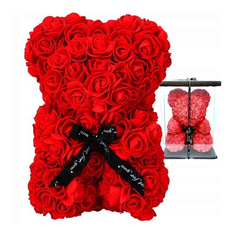 Miś Z Piankowych Różyczek W Pudełku 25cm Czerwony