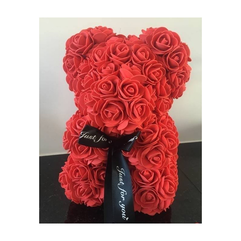 Miś Z Piankowych Różyczek W Pudełku 25cm Czerwony