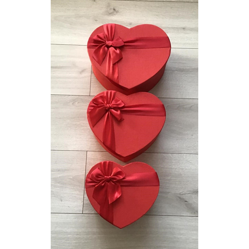 Pudełka W Kształcie Serca Komplet 3 Sztuki Red Z Kokardą