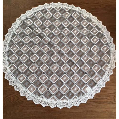 Obrus Okrągły Cały Koronkowy W Biało Szare Kwadraty