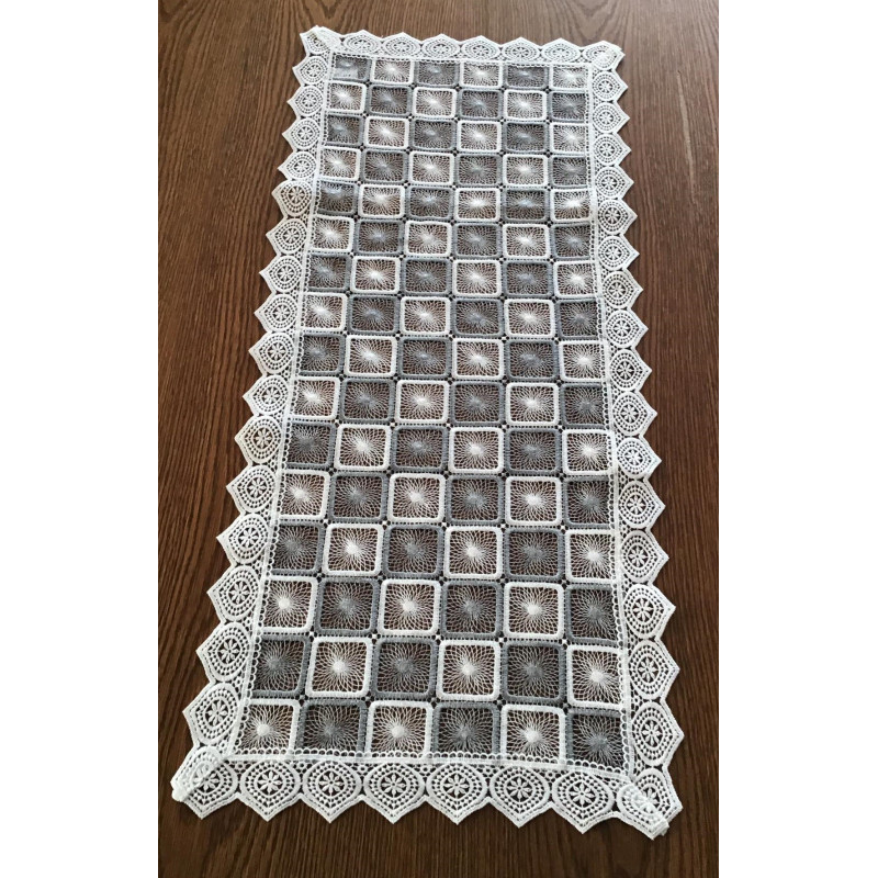 Bieżniki/Serwety Z Gipiury Całe Koronkowe W Biało Szare Kwadraty