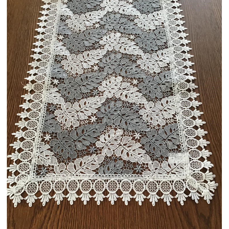 Bieżniki/Serwety Z Gipiury Całe Koronkowe W Biało Szare Liście