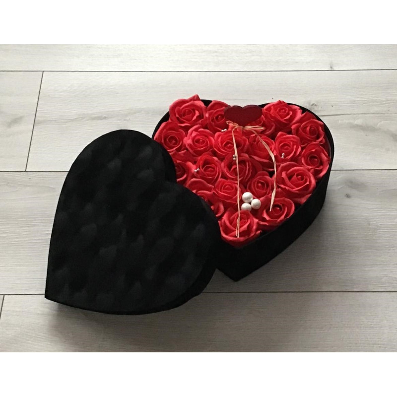 Flower Box Pachnący Mydlany Bukiet Serce XL Czerwone Róże