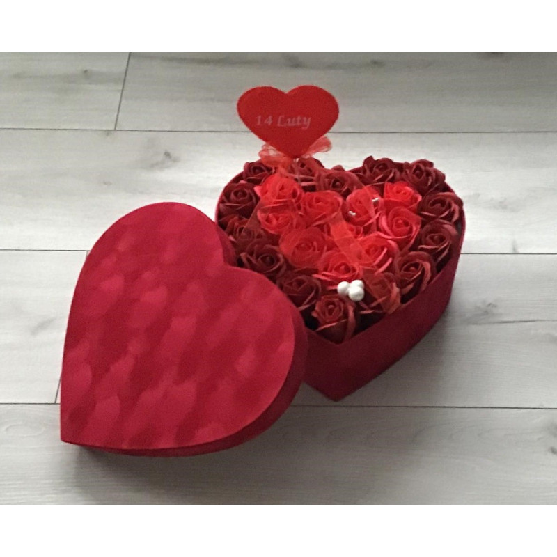Flower Box Pachnący Mydlany Bukiet Serce XL Czerwone Róże