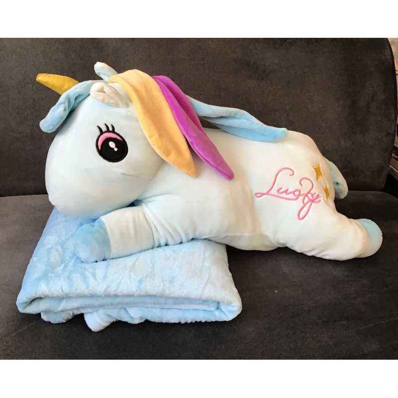 Koc Maskotka 2 w 1 Poduszka Jednorożec Niebieski