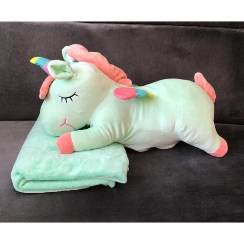 Koc Maskotka 2 W 1 Poduszka Jednorożec Zielony